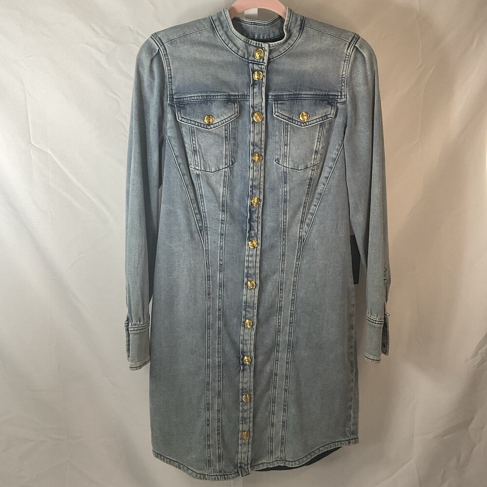 White House Black Market Denim Shirt Dress Neptune Vintage Long Sleeve Size 10